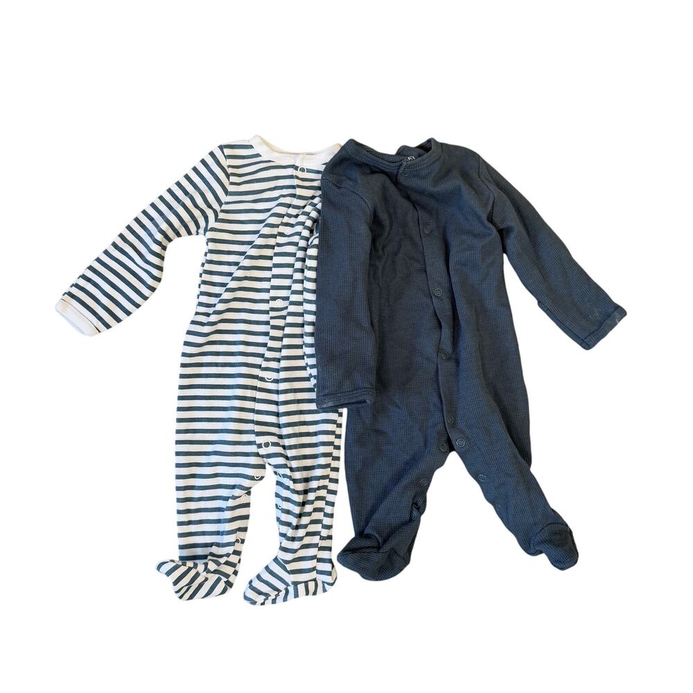 Striped Navy and Solid Navy Baby One-Piece Footed Pajamas